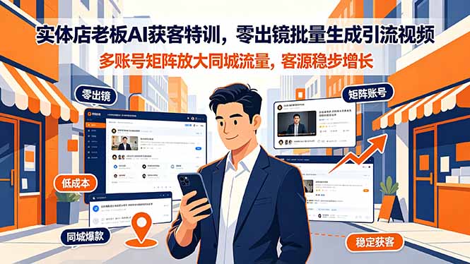 实体店老板AI获客特训，零出镜批量生成引流视频，多账号矩阵放大同城流量，客源稳步增长-网创之家