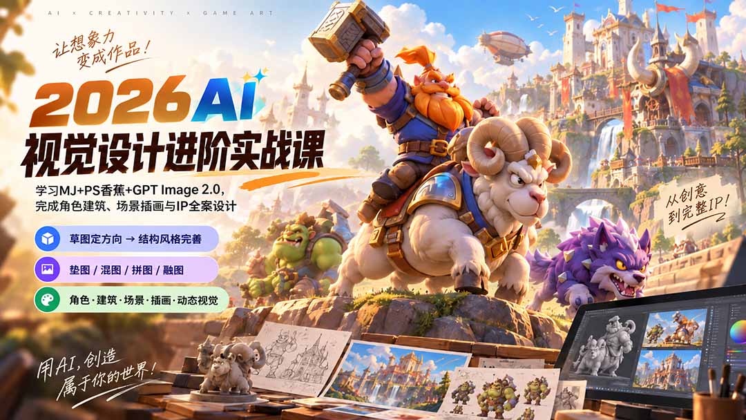 2026AI视觉设计进阶实战课-更新：学习MJ+PS香蕉+GPT Image 2.0，完成角色建筑、场景插画与IP全案设计-网创之家