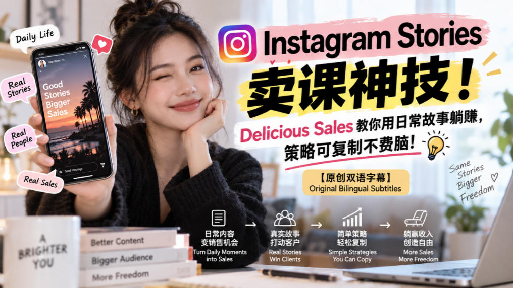 Instagram Stories卖课神技！Delicious Sales教你用日常故事躺賺，策略可复制不费脑！【原创双语字幕】-网创之家