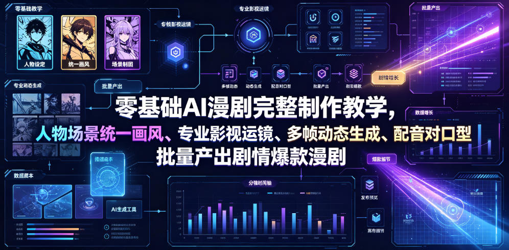 零基础AI漫剧完整制作教学，人物场景统一画风、专业影视运镜、多帧动态生成、配音对口型，批量产出剧情爆款漫剧-网创之家