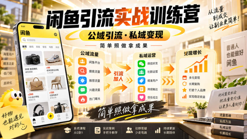 闲鱼引流实战训练营，公域引流·私域变现，简单照做拿成果-网创之家