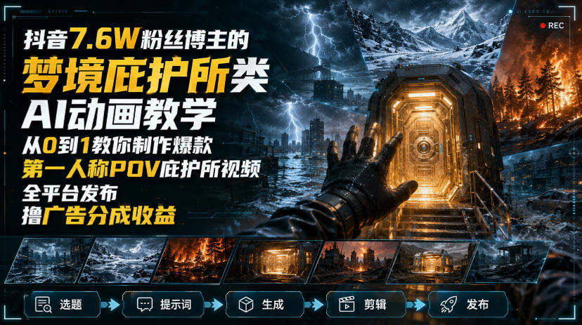 抖音7.6W粉丝博主的梦境庇护所类AI动画教学，从0到1教你制作爆款第一人称POV庇护所视频，全平台发布撸广告分成收益-网创之家