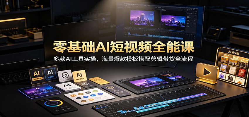 零基础AI短视频全能课：多款AI工具实操，海量爆款模板搭配剪辑带货全流程-网创之家