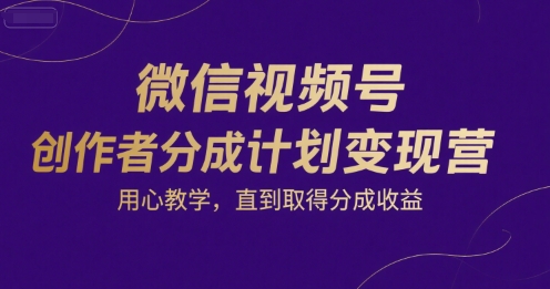 微信视频号创作者分成计划变现营,用心教学,直到取得分成收益-网创之家