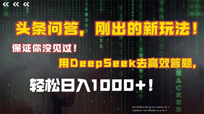 头条问答，刚出的新玩法！保证你没见过！结合Deepseek高效答题，日入1000+-网创之家