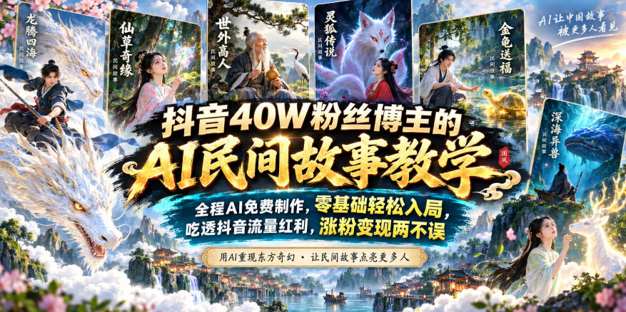 抖音40W粉丝博主的AI民间故事教学，全程AI免费制作，零基础轻松入局，吃透抖音流量红利，涨粉变现两不误-网创之家