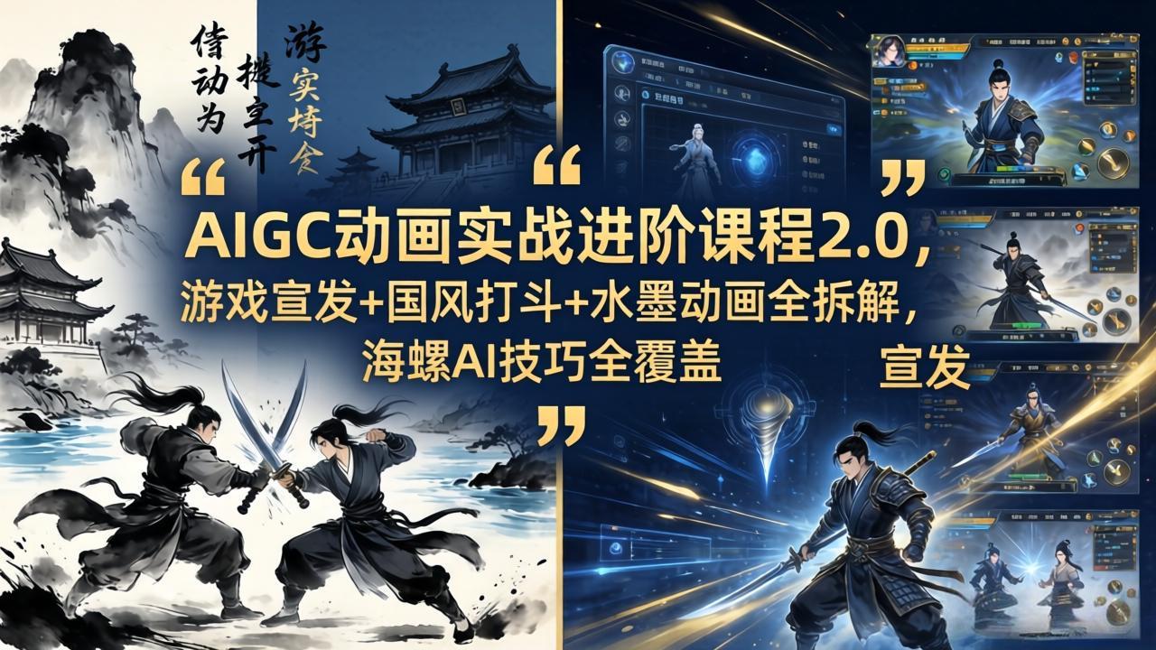 AIGC动画实战进阶课程2.0，游戏宣发+国风打斗+水墨动画全拆解，海螺AI技巧全覆盖-网创之家