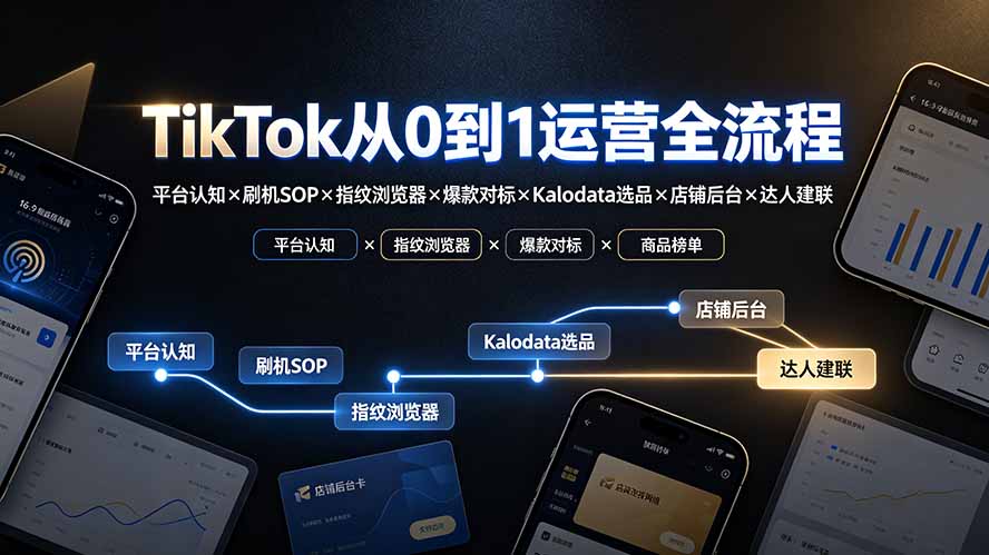 TikTok从0到1运营全流程-更新：平台认知×刷机SOP×指纹浏览器×爆款对标×Kalodata选品×店铺后台×达人建联-网创之家