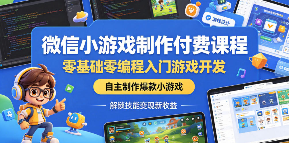 微信小游戏制作付费课程，零基础零编程入门游戏开发，自主制作爆款小游戏，解锁技能变现新收益-网创之家