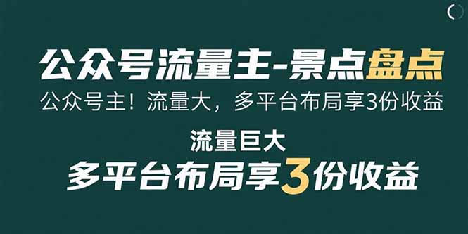 公众号流量主-景点盘点 流量巨大 多平台布局享3份收益-网创之家