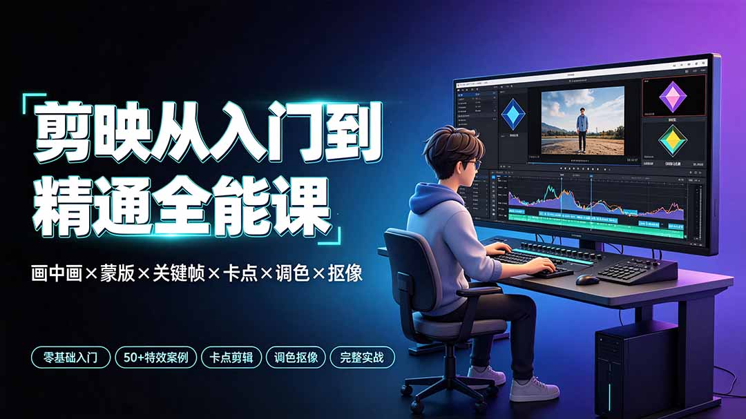 剪映从入门到精通全能课：画中画×蒙版×关键帧×卡点×调色×抠像，一站式掌握剪辑核心技能-网创之家