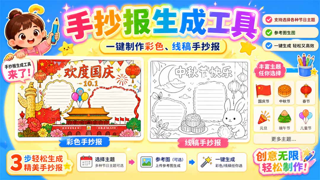 手抄报批量生成工具来了，完全免费，告别豆包生图，这个高清无水印-网创之家