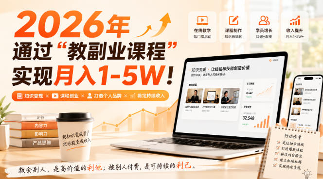 2026年通过“教副业课程”实现月入1-5W！毫无保留的全部教给你，长期稳定【揭秘】-网创之家