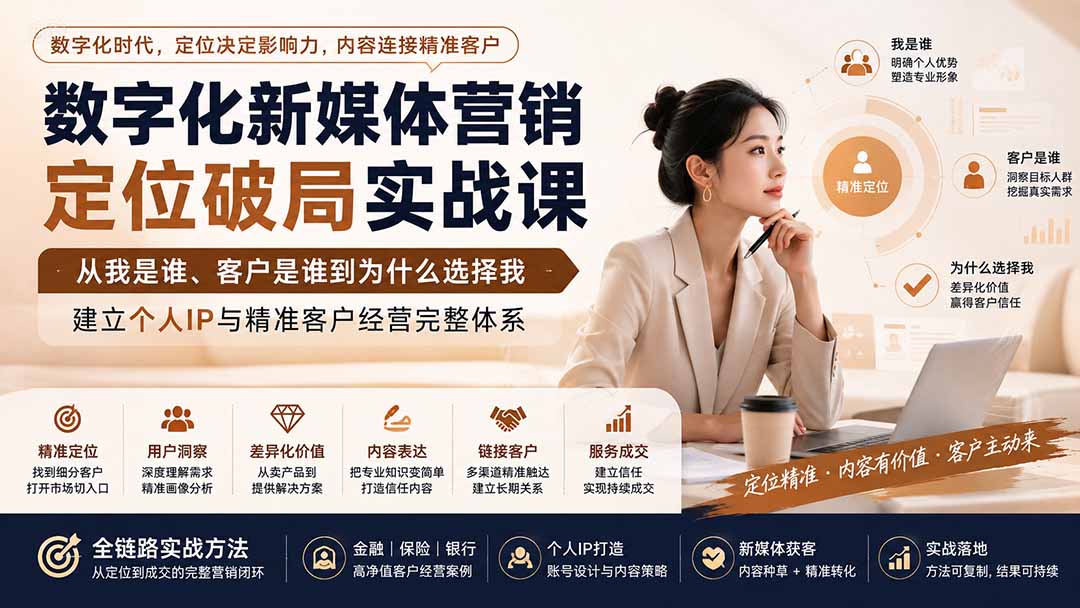 数字化新媒体营销定位破局实战课：从我是谁、客户是谁到为什么选择我，建立个人IP与精准客户经营完整体系-网创之家
