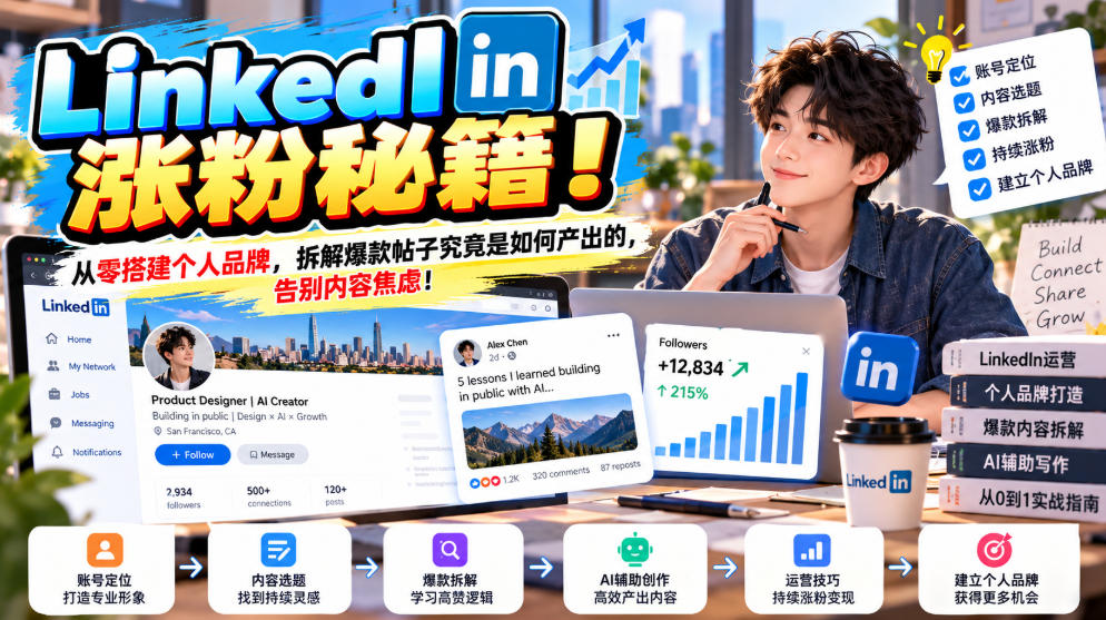 LinkedIn涨粉秘籍！从零搭建个人品牌，拆解爆款帖子究竟是如何产出的，告别内容焦虑！【原创双语字幕】-网创之家