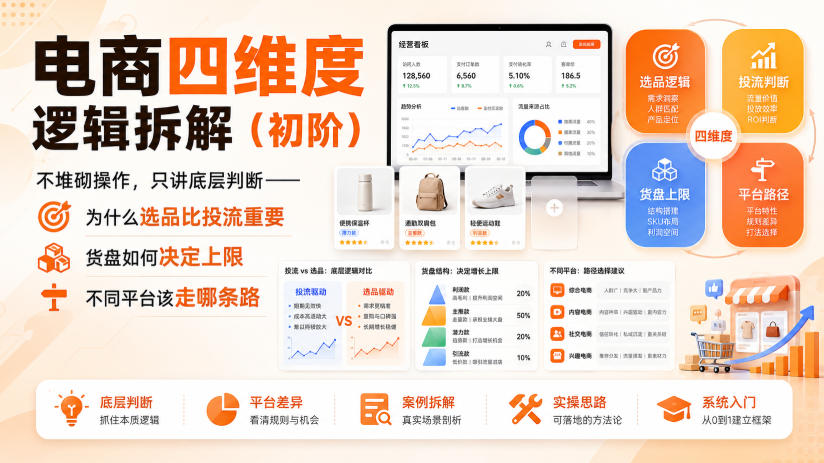 电商四维度逻辑拆解(初阶)不堆砌操作，只讲底层判断——为什么选品比投流重要、货盘如何决定上限、不同平台该走哪条路-网创之家