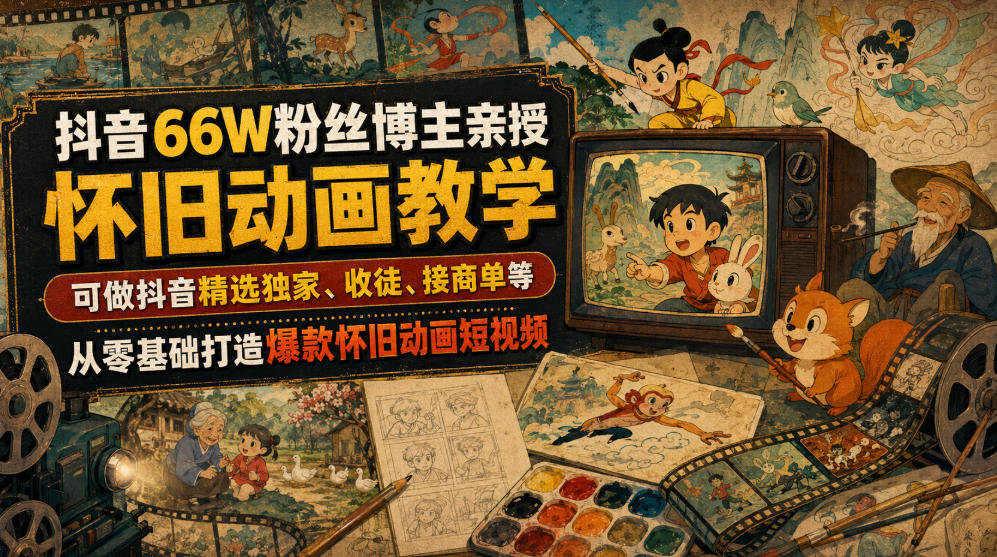 抖音66W粉丝博主亲授怀旧动画教学，可做抖音精选独家、收徒、接商单等，从零基础打造爆款怀旧动画短视频-网创之家