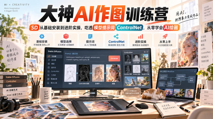 大神AI作图训练营，SD从基础安装到进阶实操，吃透模型提示词ControlNet，从零学会AI绘画-网创之家