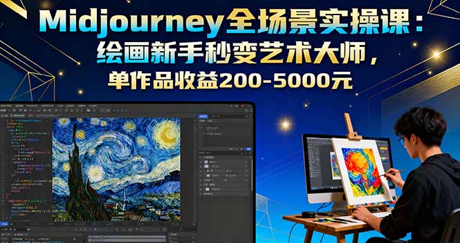 Midjourney全场景实操课:绘画新手秒变艺术大师,单作品收益200-5000元-网创之家
