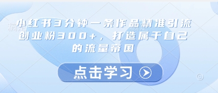 小红书3分钟一条作品精准引流创业粉300+,打造属于自己的流量帝国-网创之家