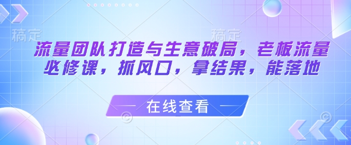 流量团队打造与生意破局，老板流量必修课，抓风口，拿结果，能落地-网创之家