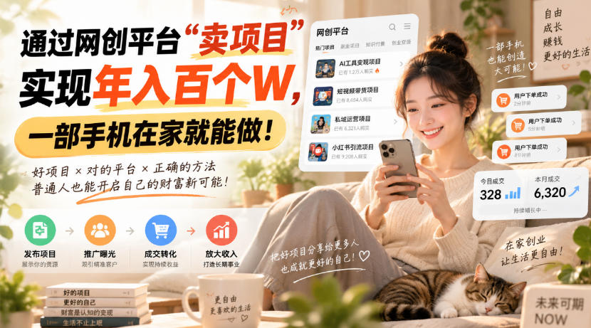 靠卖网创项目变现，一年拿下百万收益！一台手机就能操作！-网创之家