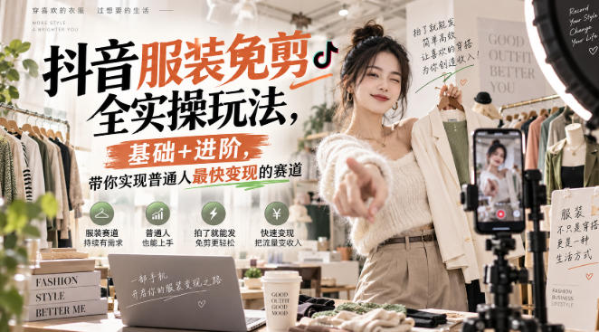 抖音服装免剪全实操玩法，基础+进阶，带你实现普通人最快变现的赛道-网创之家
