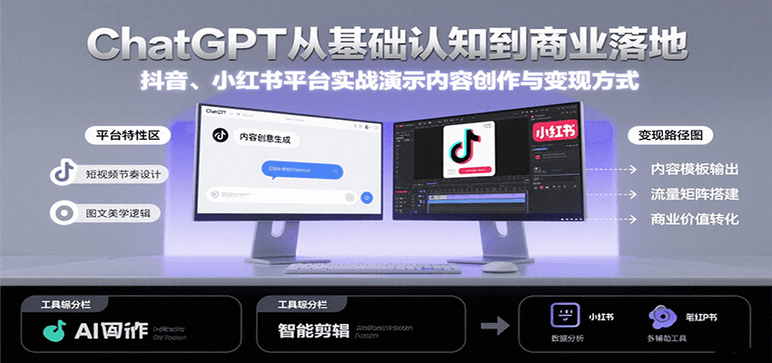 ChatGPT从基础认知到商业落地，实战演示抖音、小红书等平台的内容创作与变现-网创之家