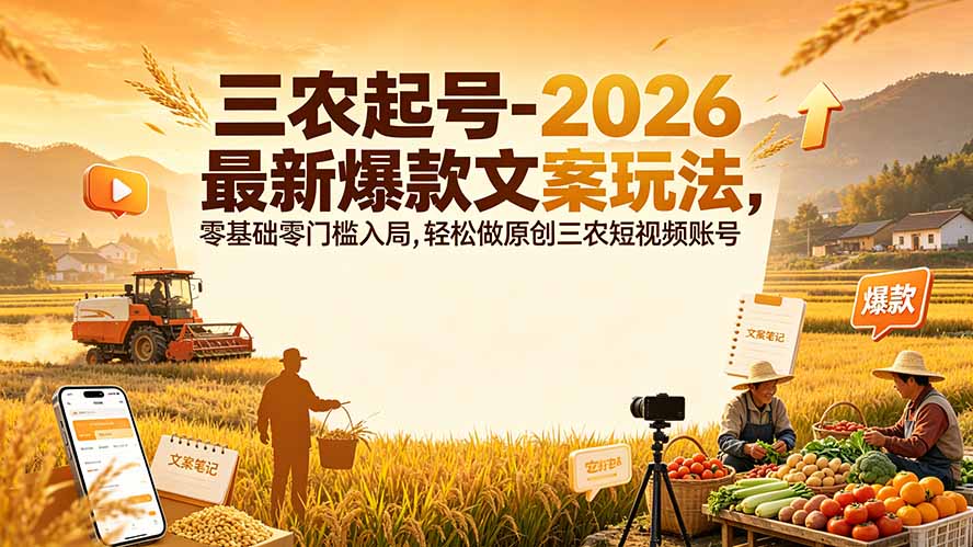 三农起号-2026 最新爆款文案玩法，零基础零门槛入局，轻松做原创三农短视频账号-网创之家