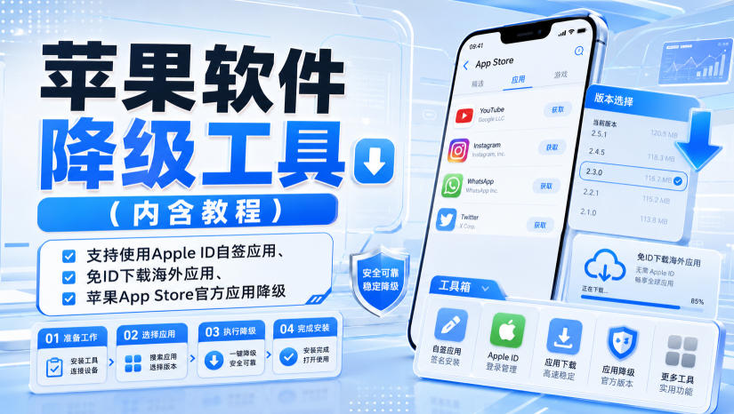 苹果软件降级工具(内含教程)，支持使用Apple ID自签应用、免ID下载海外应用、苹果App Store官方应用降级等-网创之家
