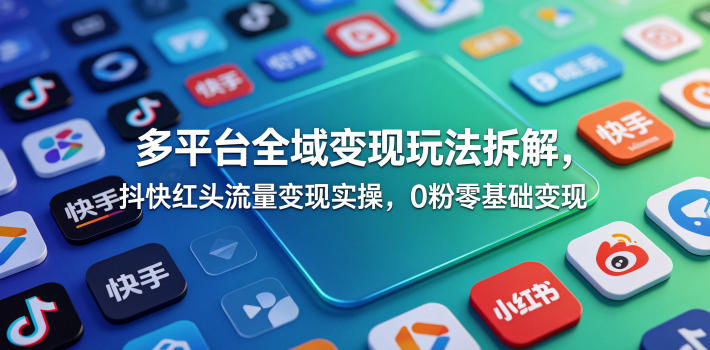 多平台全域变现玩法拆解，抖快红头流量变现实操，0粉零基础变现-网创之家