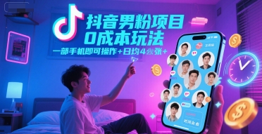 抖音男粉项目0成本玩法,一部手机即可操作,日均4张+,时间自由-网创之家
