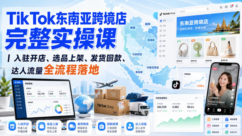 TikTok东南亚跨境店完整实操课｜入驻开店、选品上架、发货回款、达人流量全流程落地-网创之家