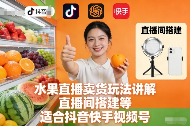 水果直播卖货玩法讲解、直播间搭建等，适合抖音快手视频号-网创之家