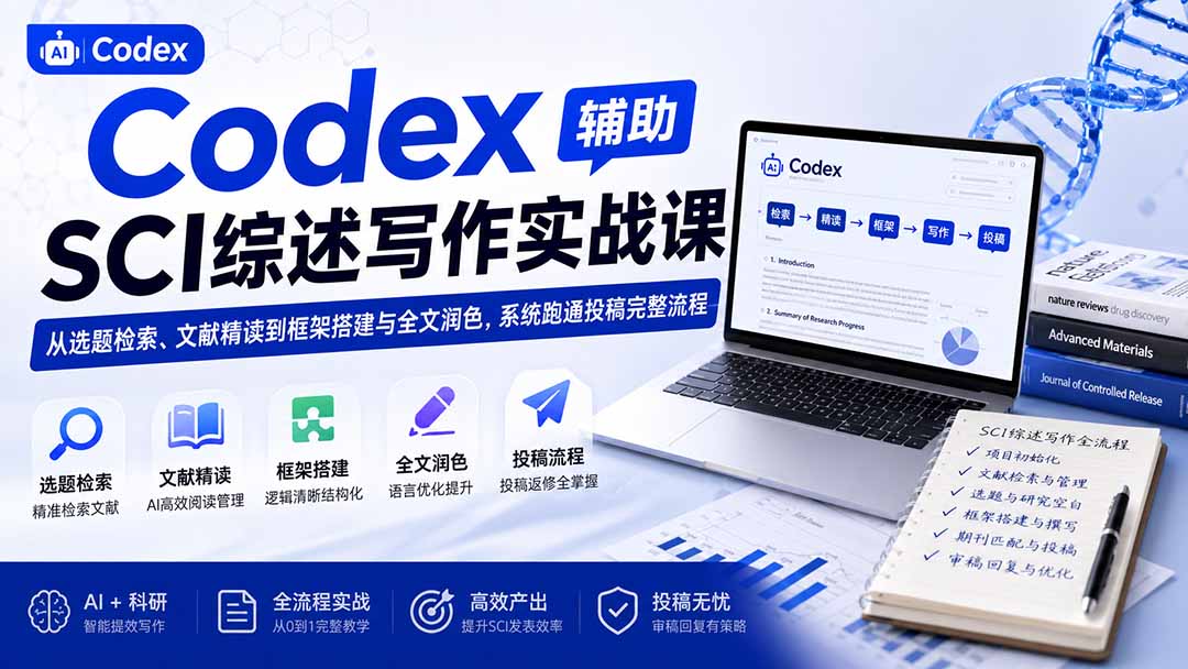Codex辅助SCI综述写作实战课——从选题检索、文献精读到框架搭建与全文润色，系统跑通投稿完整流程-网创之家