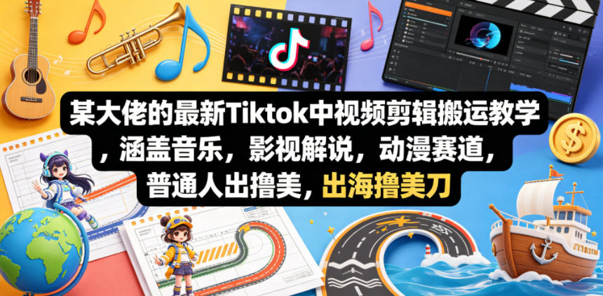 某大佬的最新Tiktok中视频剪辑搬运教学，涵盖音乐，影视解说，动漫赛道，普通人出海撸美刀-网创之家