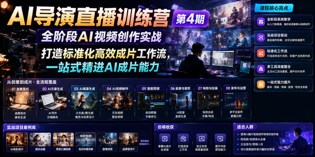 AI导演直播训练营第4期｜全阶段AI视频创作实战，打造标准化高效成片工作流，一站式精进AI成片能力-网创之家