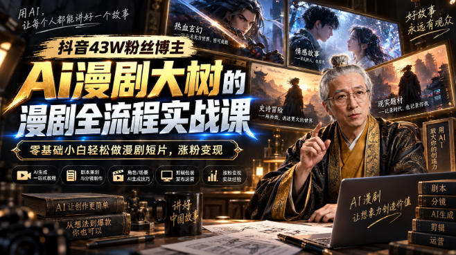 抖音43W粉丝博主Ai漫剧大树的漫剧制作全流程实战课，零基础小白轻松做漫剧短片，涨粉变现-网创之家