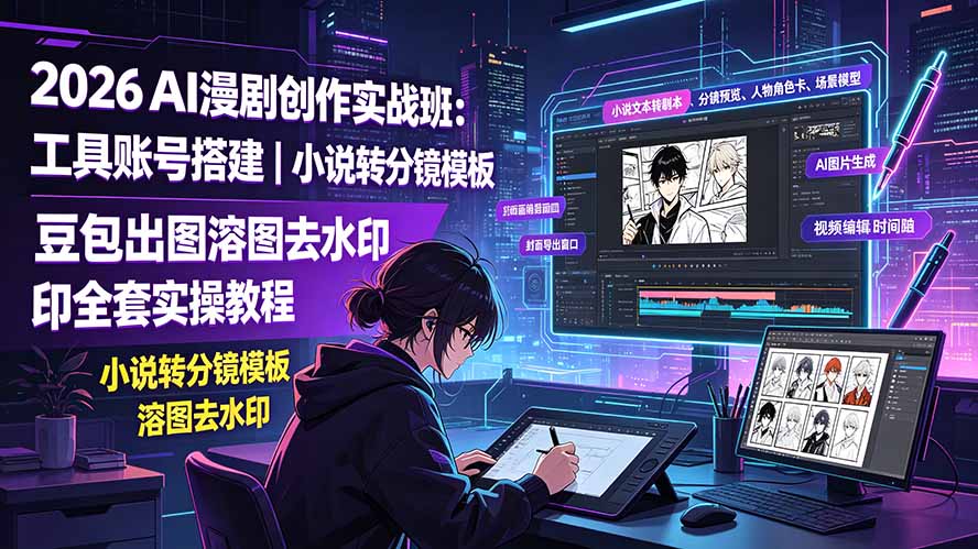2026AI漫剧创作实战班：工具账号搭建｜小说转分镜模板｜豆包出图溶图去水印全套实操教程-网创之家