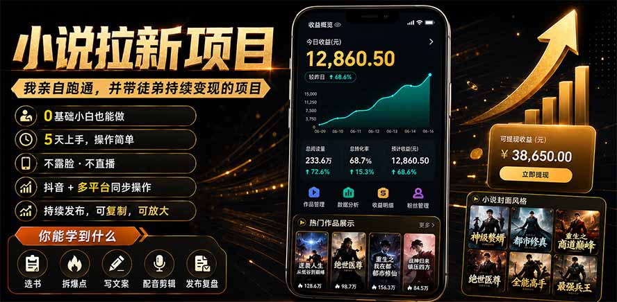抖音及多平台小说拉新项目：我亲自跑通并持续带徒弟实操｜0基础小白5天上手快速变现-网创之家