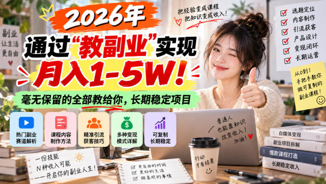 2026年通过“教副业”实现月入1-5W！毫无保留的全部教给你，长期稳定项目【揭秘】-网创之家