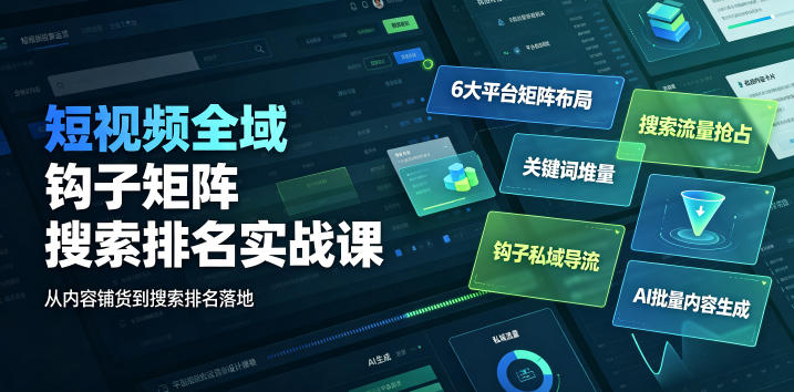 短视频全域钩子矩阵搜索排名实战课｜6大平台矩阵布局、关键词堆量抢占搜索流量、钩子私域导流、AI批量内容生成-网创之家