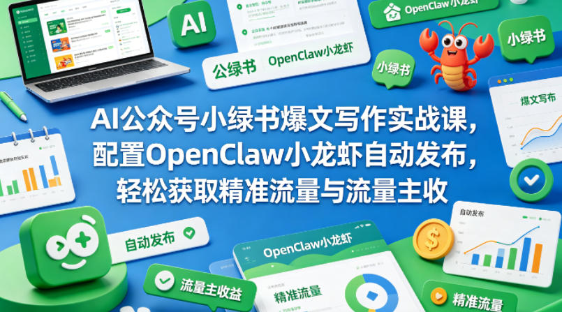 AI公众号小绿书爆文写作实战课，配置OpenClaw小龙虾自动发布，轻松获取精准流量与流量主收益-网创之家