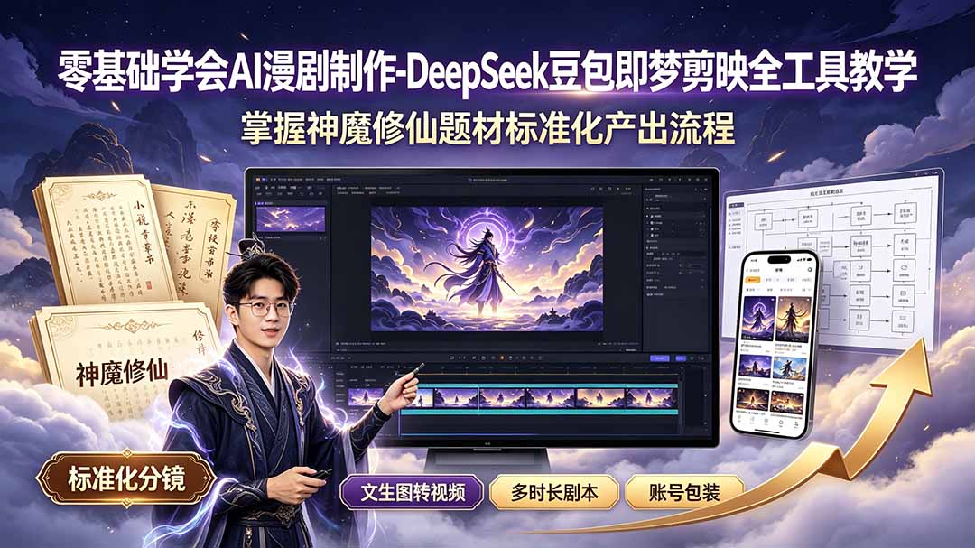 零基础学会AI漫剧制作-DeepSeek豆包即梦剪映全工具教学，掌握神魔修仙题材标准化产出流程-网创之家