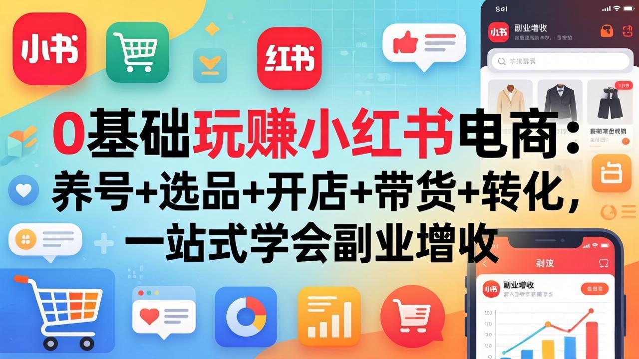 0基础玩赚小红书电商：养号+选品+开店+带货+转化，一站式学会副业增收-网创之家