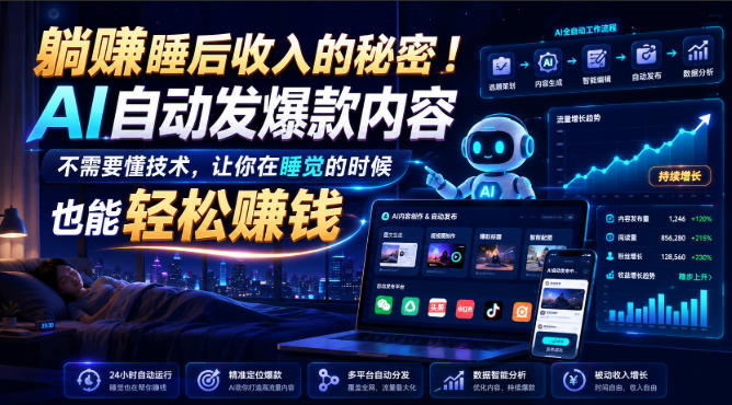 躺賺睡后收入的秘密！AI自动发爆款内容，不需要懂技术，让你在睡觉的时候也能轻松賺钱【原创双语字幕】-网创之家