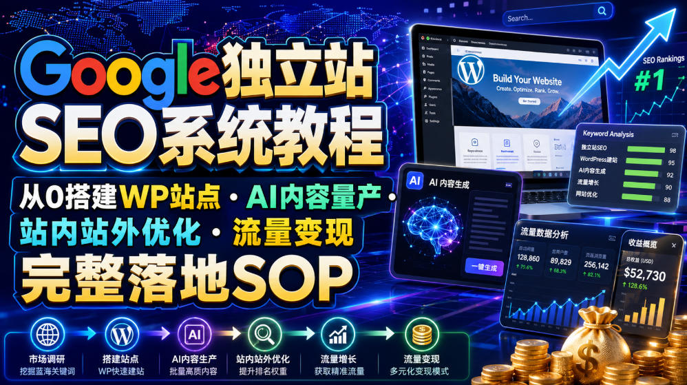 Google独立站SEO系统教程，从0搭建WP站点・AI内容量产・站内站外优化・流量变现完整落地SOP(2026年7月)-网创之家