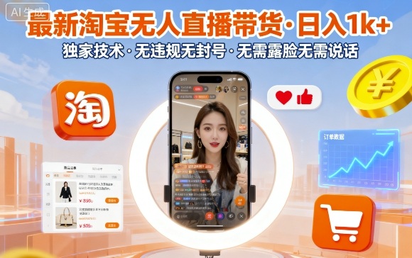 最新淘宝无人直播带货,日入1k+,独家技术,无违规无封号,无需露脸无需说话【揭秘】-网创之家