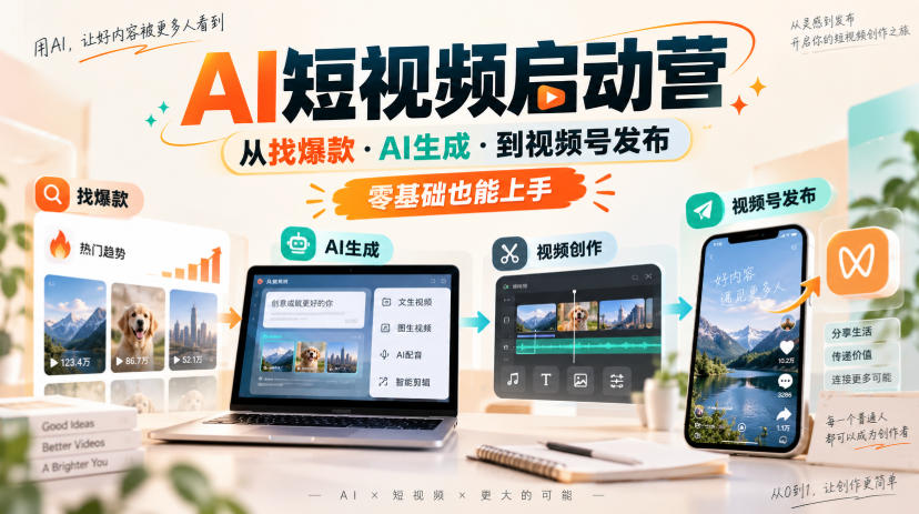 AI短视频启动营，从找爆款·AI生成·到视频号发布，零基础也能上手-网创之家