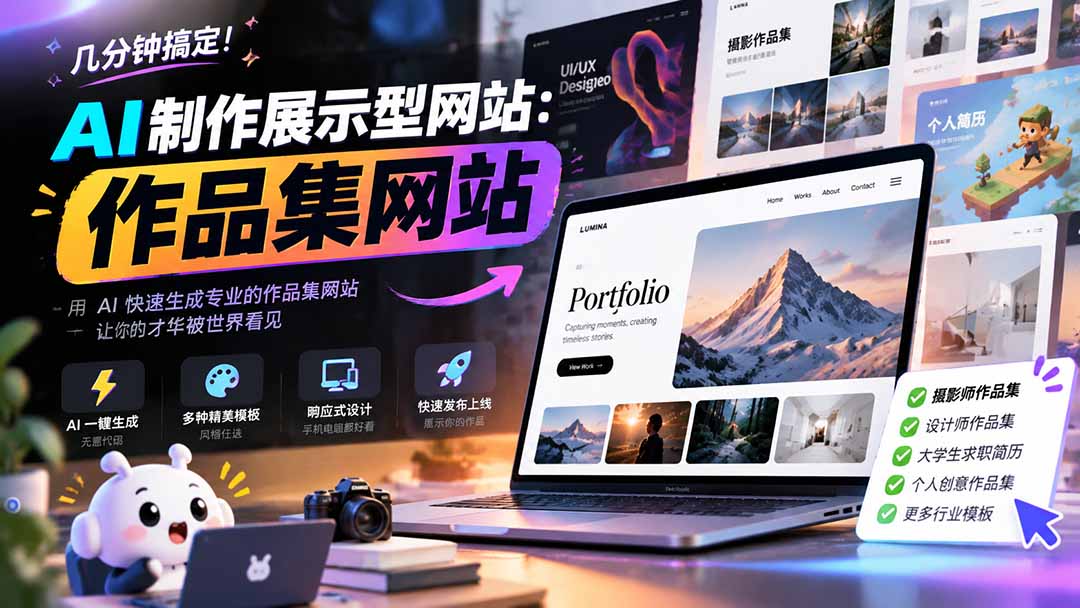 几分钟搞定，AI制作展示型网站制作：作品集网站，用AI快速生成专业的作品集网站，接单变现！-网创之家